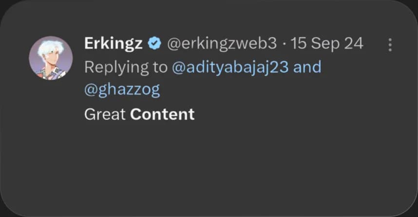 X reply from Erkingz praising Elcara's content