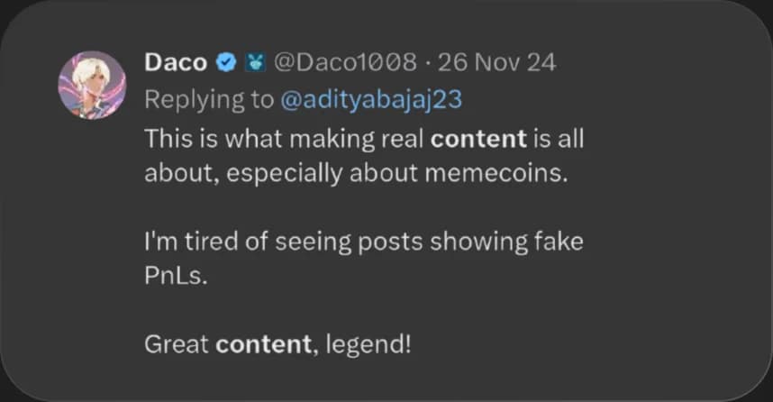 X reply from Daco praising Elcara's content