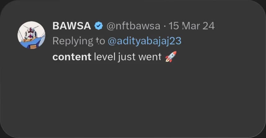 X reply from BAWSA praising Elcara's content