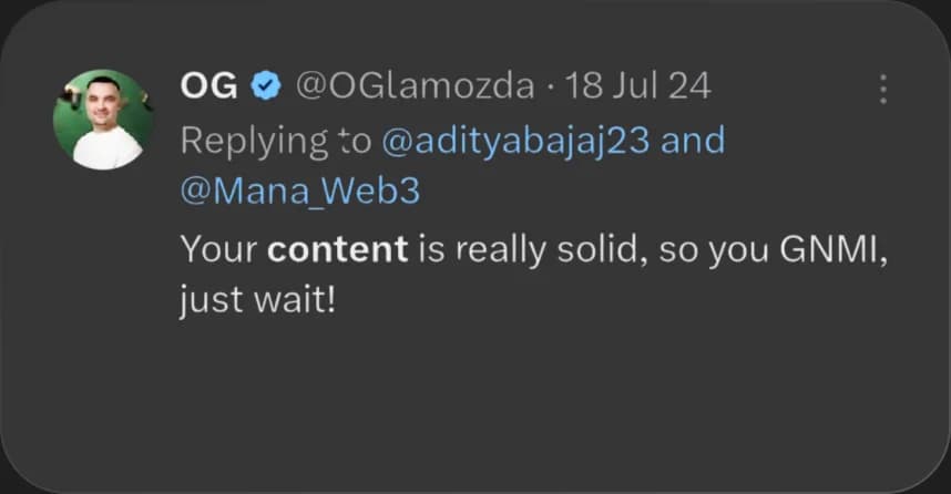 X reply from OG praising Elcara's content