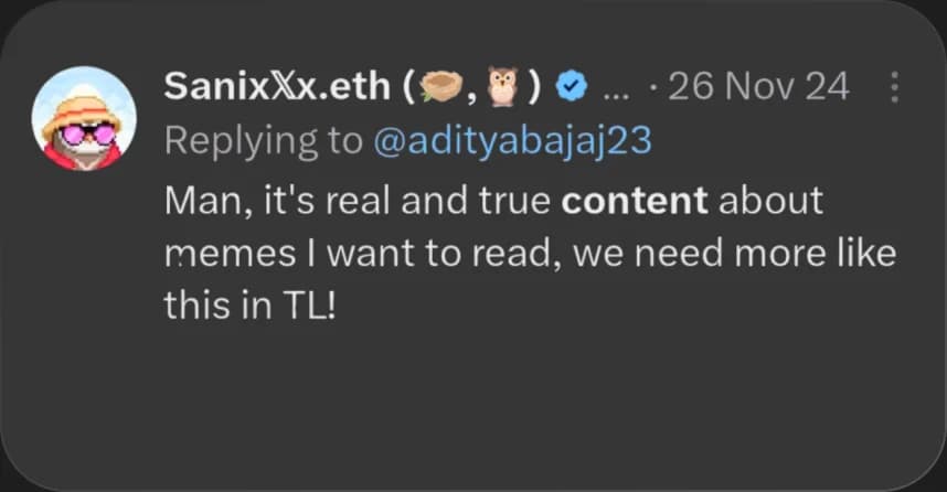 X reply from SanixXx.eth praising Elcara's content